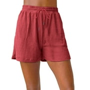 Akiihool Womens Shorts Womens Shorts with Drawstrawing Casual Elastic High Waist Summer Shorts Loose Fit Workout Shorts (Red,S)